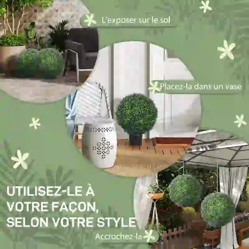 HOMCOM Lot de 2 boules topiaires artificielles, fausses plantes décoratives résistantes aux UV, Ø 42 cm, violet et vert