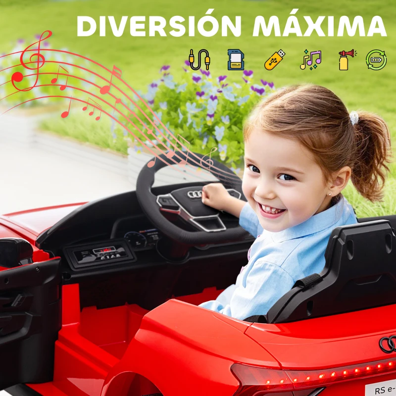 HOMCOM Coche Eléctrico para Niños de +3 Años AUDI RS e-tron GT Coche de Batería con Mando a Distancia 103x58x41 cm Rojo