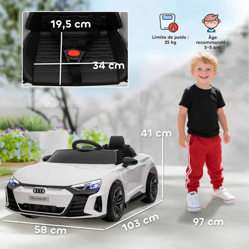 HOMCOM Voiture électrique enfant 12 V - véhicule électrique avec télécommande parentale fournie - V. Max. 5 Km/h - effets sonores, lumineux - Audi RS E-tron GT blanc(m-3)