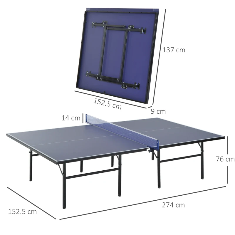 HOMCOM Tavolo da Ping Pong Pieghevole per Interni in MDF e Acciaio, 152.5 x 274 x 76 cm, Blu e Viola