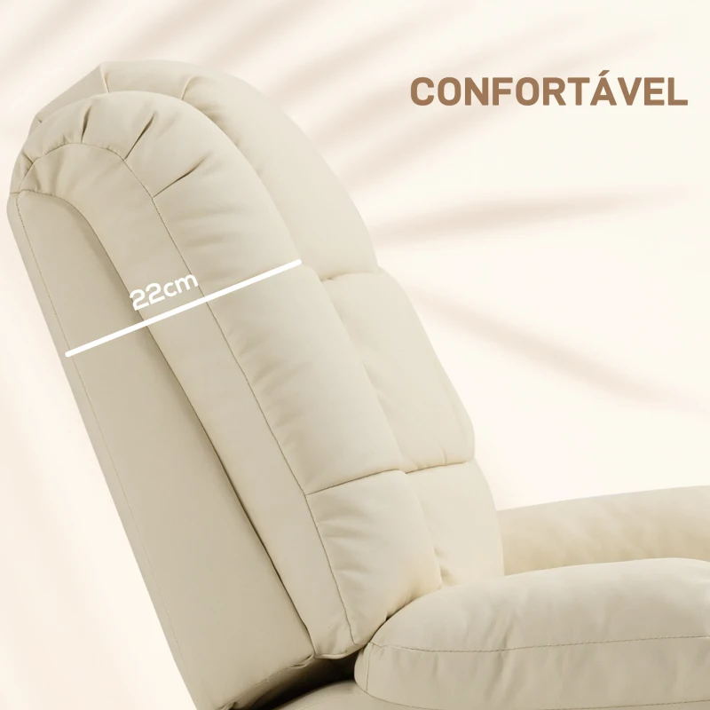 HOMCOM Poltrona de Massagem Poltrona Relax Reclinável com 8 Pontos de Massagem Controlo Remoto Estofada em PU 94x99x99 cm Creme