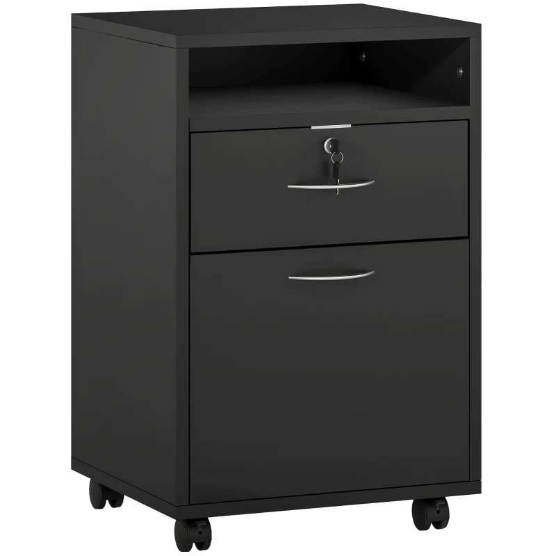 HOMCOM Mueble de Oficina de Madera con Estante Abierto, Cajón con Cerradura y Armario, 40x35x60 cm, Negro