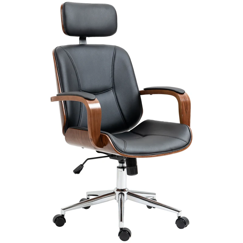 Vinsetto Fauteuil de bureau, chaise de bureau avec appui-tête amovible hauteur réglable et fonction de bascule, 66x65x125cm, noir