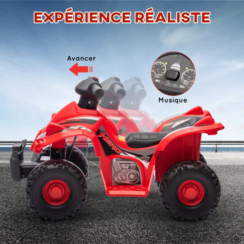 AIYAPLAY Quad électrique enfant vitesse 2,5 km/h, marche avant, fonction musique, pour enfants 2 à 6 ans, rouge(m-4)