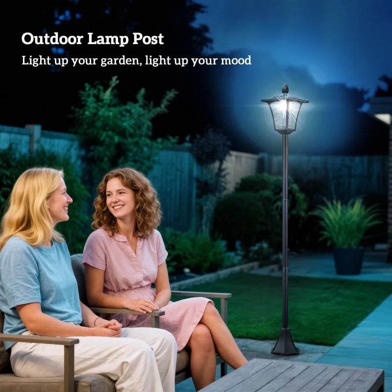 Outsunny Lampada da Giardino Lampada da Terra Lampione LED da Esterno Energia Solare Impermeabile IP44, 18x18x160 cm, Nero