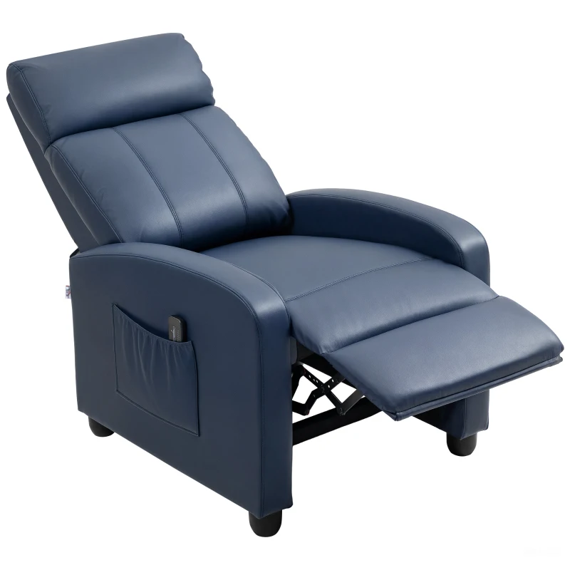 HOMCOM Poltrona de Massagem Reclinável com 2 Zonas de Massagem 8 Programas e 5 Níveis de Intensidade 68x88x98 cm Azul Escuro