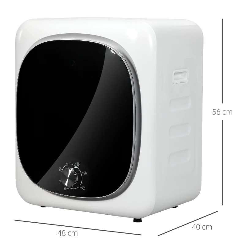 HOMCOM Máquina de Secar Roupa 4 kg 800W com Função Anti-Vincos Esterilização 5 Programas Carga Frontal 48x40x56 cm Branco