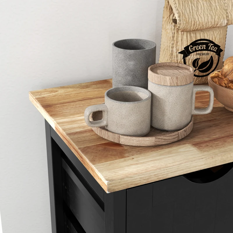 HOMCOM Carrello da Cucina con Ruote con 3 Cassetti, 2 Ripiani Aperti e Vassoio Estraibile 67x37x85,5 cm Nero