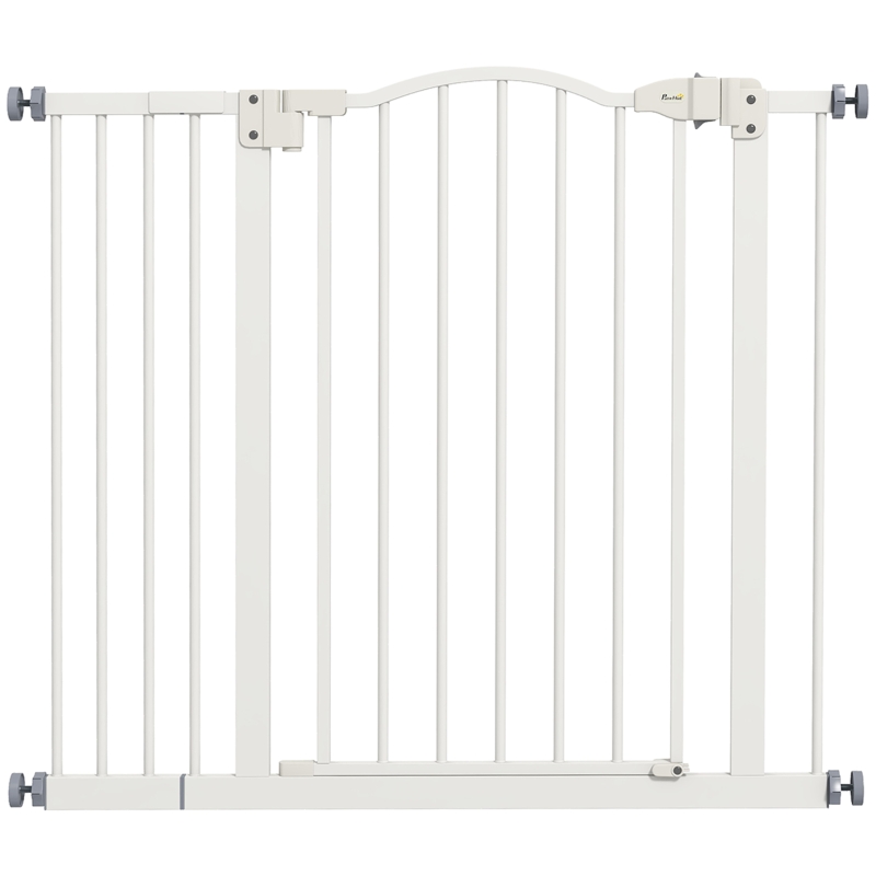 PawHut Barrière de Sécurité pour Chiens 74-94 cm avec Extension Montage à Pression Double Verrouillage pour Porte Escalier Blanc