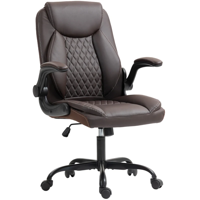 HOMCOM Faux Leather Office Chair. with Flip-Up Armrests - Brown