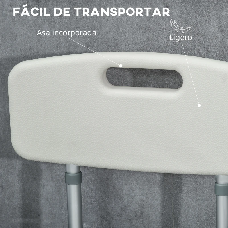 HOMCOM Silla Ducha Personas Mayores con Respaldo Reposabrazos Altura Ajustable Cojín Acolchado Extraíble Carga 136 kg Gris