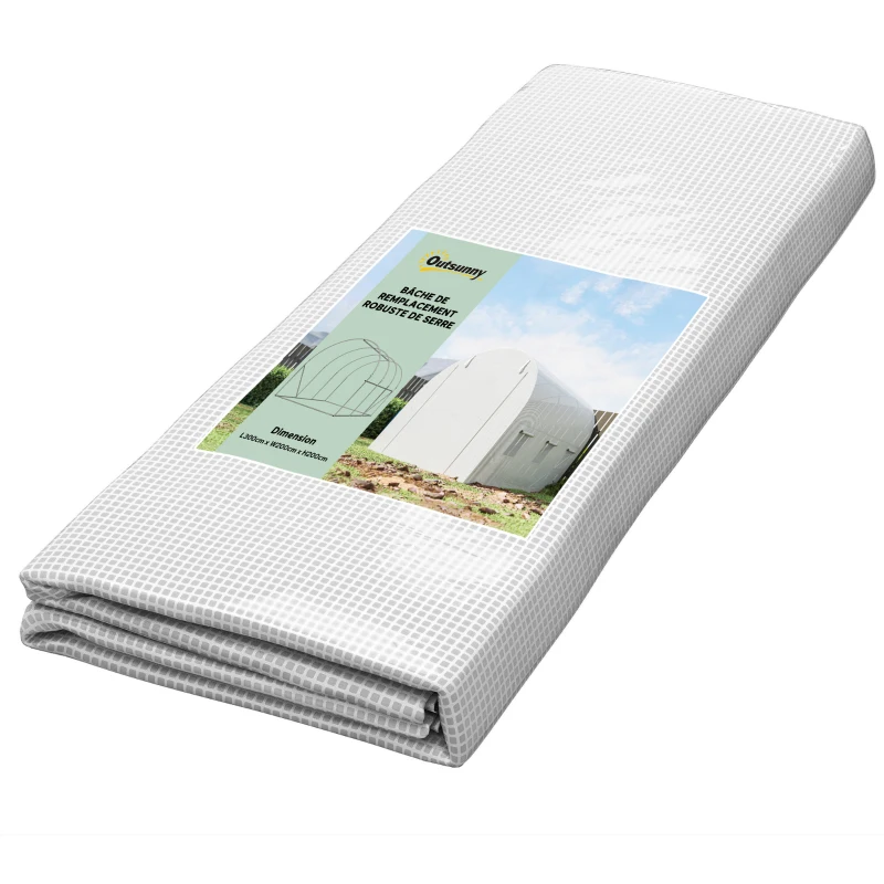 Outsunny Bâche de Rechange Serre Tunnel 6 m², bâche PE Anti-UV imperméable 6 fenêtres + Porte Enroulable zippée Blanc