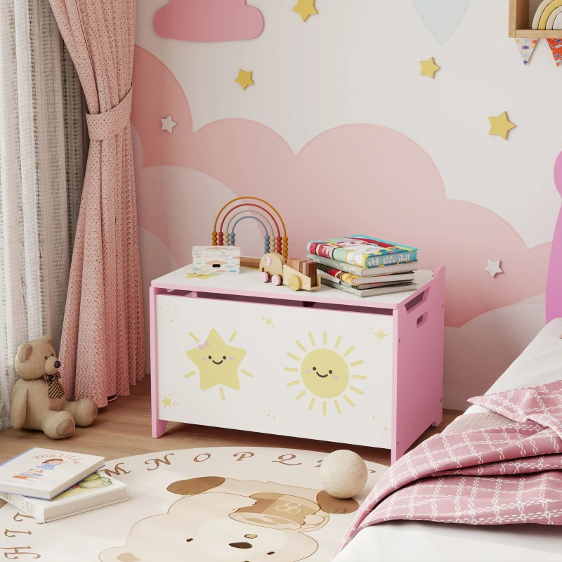 AIYAPLAY Spielzeugkiste 53L Kinderspielzeugtruhe mit klappbarem Deckel und Gasdruckfeder für Spielzimmer Rosa