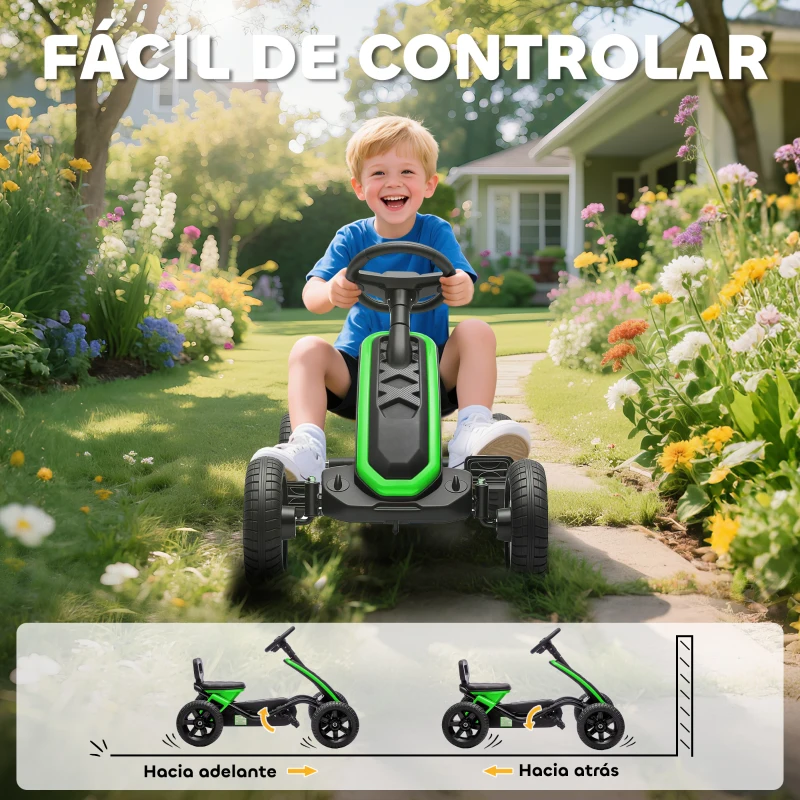 AIYAPLAY Kart Pedales con Ruedas Antideslizantes de EVA Marco Metálico Carga 30 kg para Niños y Niñas de 2-5 Años Verde