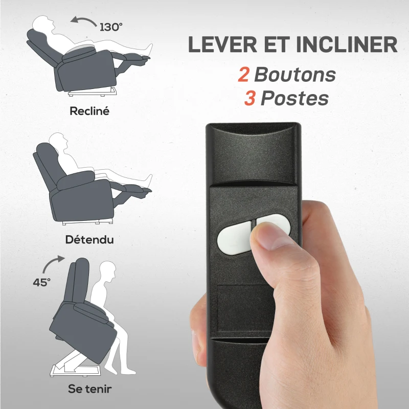 HOMCOM Fauteuil releveur électrique avec repose-pied dossier inclinable télécommande poches latérales et porte-gobelet gris(m-4)