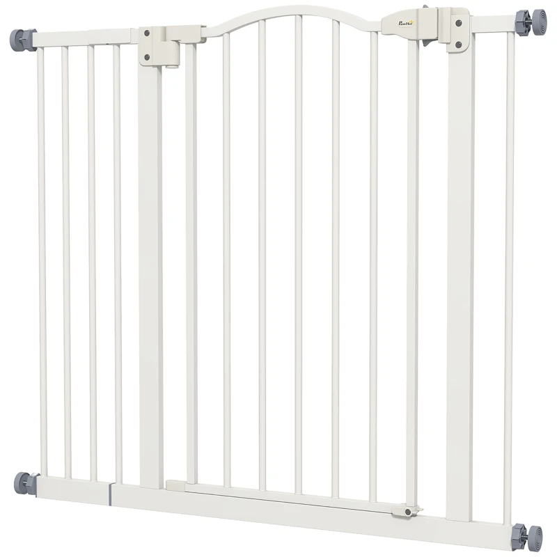 PawHut Barrière de Sécurité pour Chiens 74-94 cm avec Extension Montage à Pression Double Verrouillage pour Porte Escalier Blanc