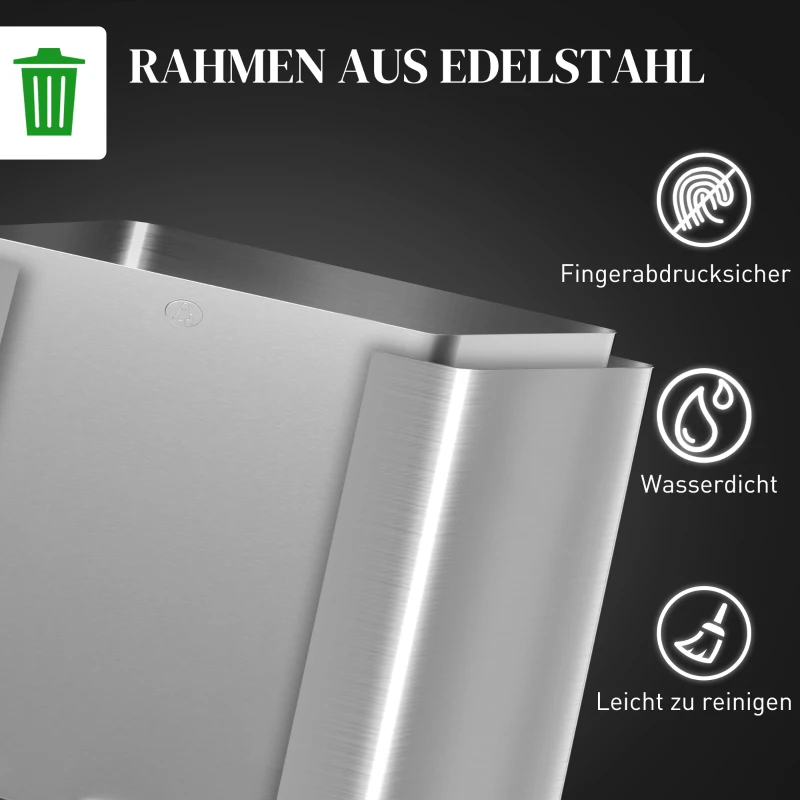 HOMCOM Mülleimer mit 3 x 20 L Fächern, Deodorant-Deckel, fingerabdrucksicher, Soft-Close, herausnehmbar, Silber(m-8)