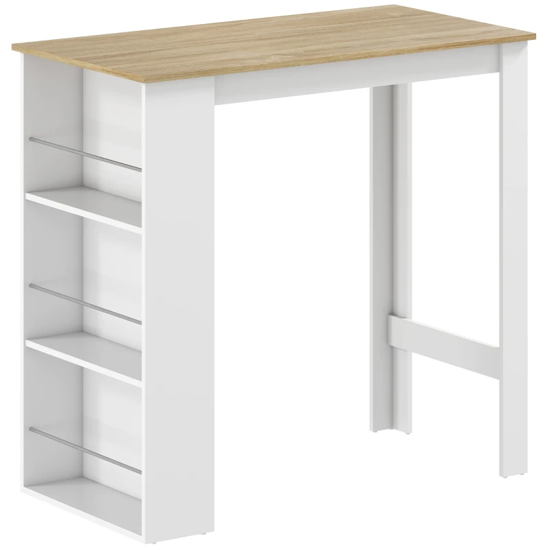 HOMCOM Mesa de Bar Mesa de Bistró Mesa de Comedor Mesa Alta con 3 Estantes Laterales y Estructura de Madera 112x57x106cm Blanco