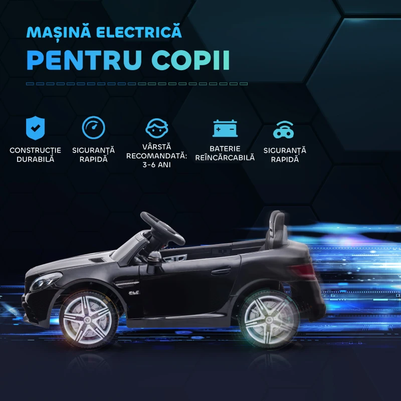 AiyaPlay Masina Electrica pentru Copii 3-6 Ani cu 2 Motoare si Telecomanda, 107x62.5x44 cm, Negru(m-4)