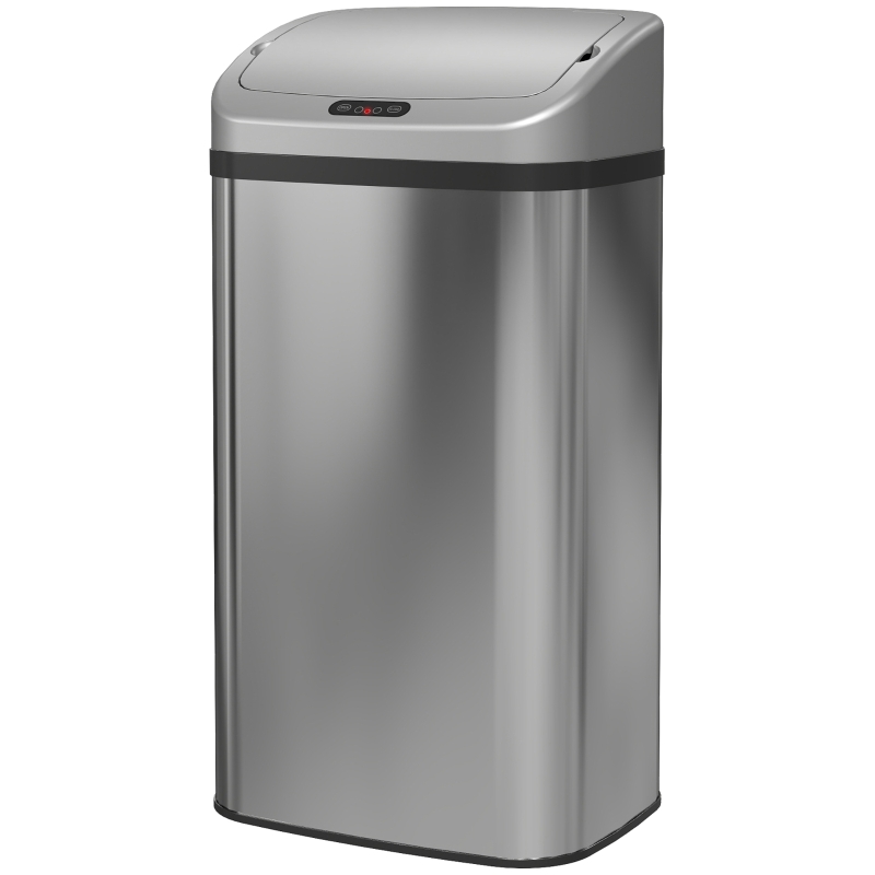 HOMCOM 48 L Sensor-Mülleimer für Küche oder Büro, automatische Schließ-Funktion, Edelstahl, Silberton