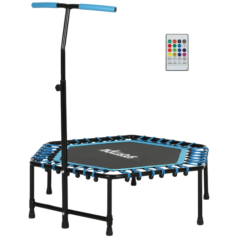 SPORTNOW 45" Rebounder Trampoline for Adults, Quiet Bungee Rebounder with LED Lights and Adjustable Handle, Blue