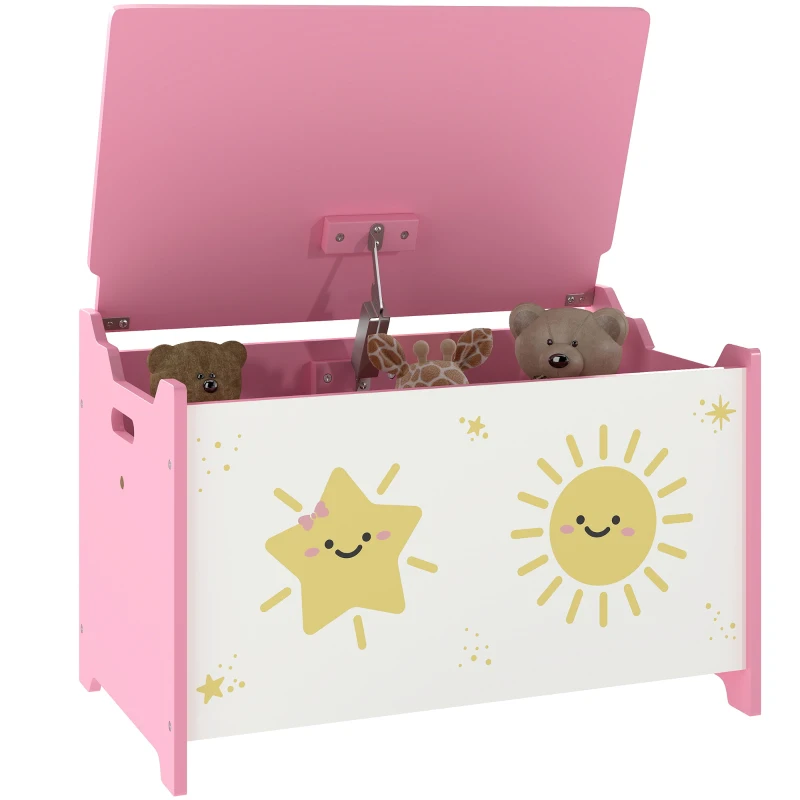AIYAPLAY Spielzeugkiste 53L Kinderspielzeugtruhe mit klappbarem Deckel und Gasdruckfeder für Spielzimmer Rosa