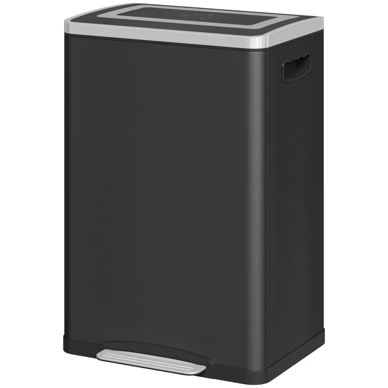 HOMCOM Bidone Immondizia a 2 Sezioni da 20L con Coperchio Silenzioso, in Acciaio Inox e PP, 40x34.8x59 cm, Nero
