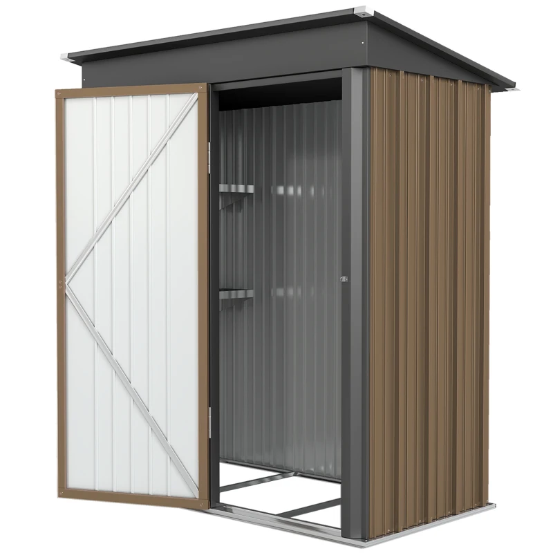 Outsunny 5 x 3ft Corrugated Steel Storage Shed, with Lock - Brown
