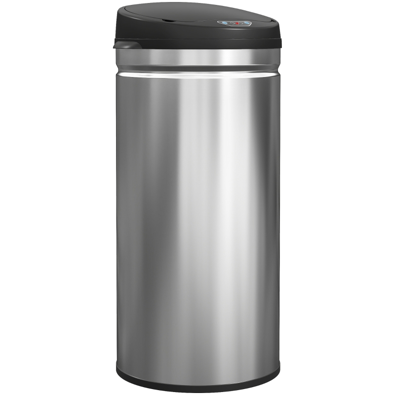 HOMCOM Cubo de Basura de 42L con Sensor de Movimiento y Apertura Automática, 30.5x30.5x68 cm, Negro y Plata