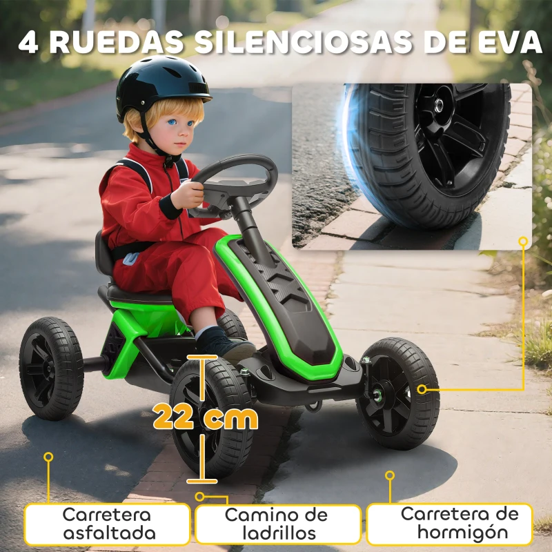 AIYAPLAY Kart Pedales con Ruedas Antideslizantes de EVA Marco Metálico Carga 30 kg para Niños y Niñas de 2-5 Años Verde