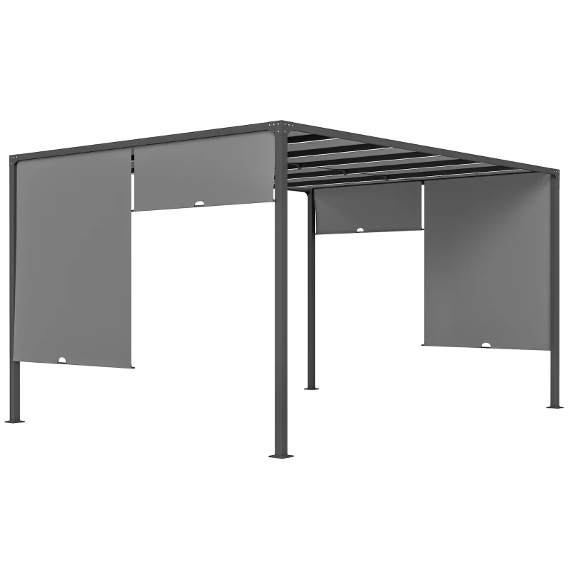 Outsunny 3(m) x 4m Metal Pergola with LED Lights, Outdoor Garden Pergola with Sliding Roof, Solar Powered, for BBQ, Lawn, Dark Grey