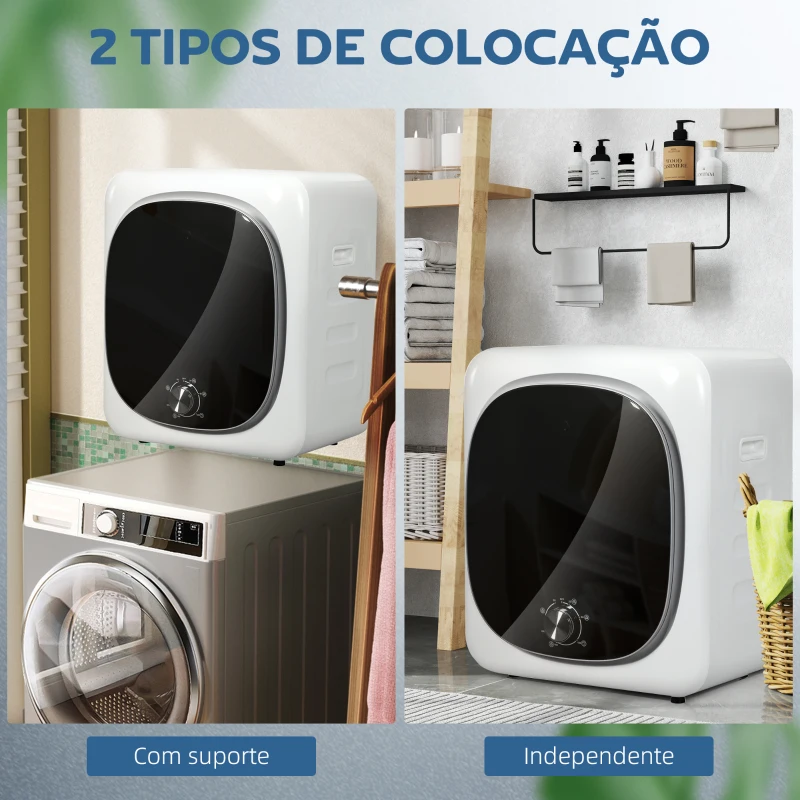HOMCOM Máquina de Secar Roupa 4 kg 800W com Função Anti-Vincos Esterilização 5 Programas Carga Frontal 48x40x56 cm Branco