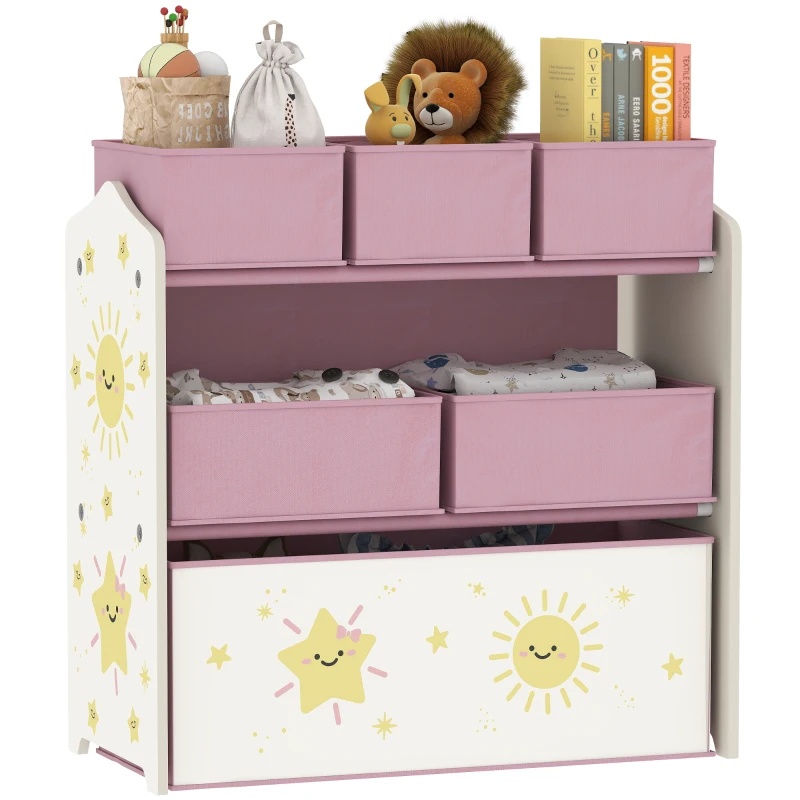 AIYAPLAY Scaffale per Cameretta a 3 Livelli con 6 Scatole Estraibili di Tessuto non Tessuto, 63x30x66 cm, Rosa