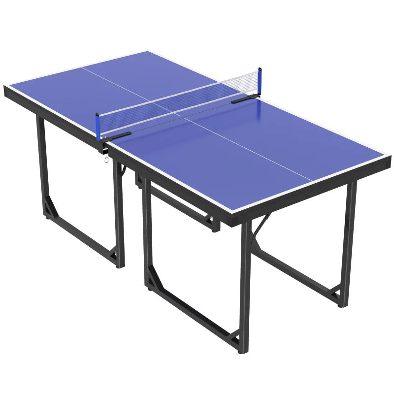 HOMCOM 6ft Table Tennis Table, Ping Pong Table with Net, Foldable and Portable Ping Pong Set for Indoor Outdoor Use, Easy Assemble, Midsize, Blue