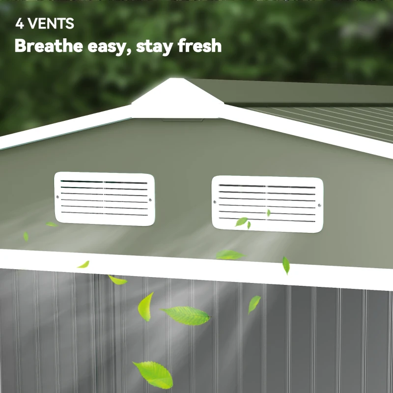 Outsunny 9 x 6ft Garden Metal Storage Shed, Outdoor Storage Tool House with Ventilation Slots, Floor Foundation and Lockable Double Doors, Light Green(m-8)