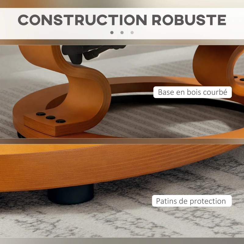 HOMCOM Fauteuil de relaxation inclinable avec repose-pied, pivotant, cadre en bois , revêtement synthétique crème(m-7)