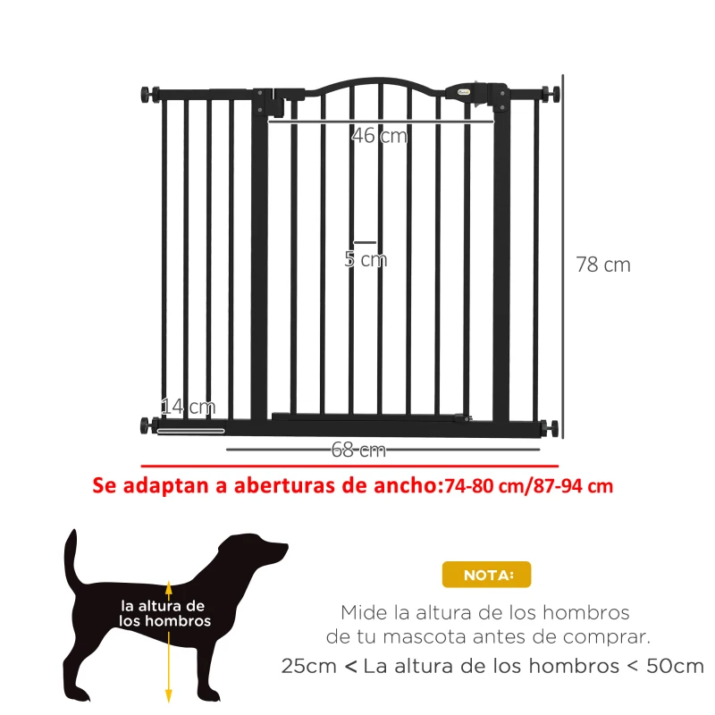 PawHut Barrière de Sécurité pour Chiens 74-94 cm avec Extension Montage à Pression Double Verrou pour Porte Escalier Noir