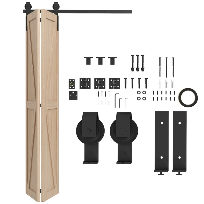 HOMCOM Kit per Porta Scorrevole Pieghevole in Acciaio al Carbonio Nero 122x0.5x4 cm