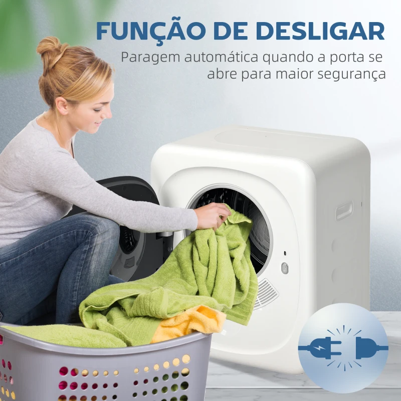 HOMCOM Máquina de Secar Roupa 4 kg 800W com Função Anti-Vincos Esterilização 5 Programas Carga Frontal 48x40x56 cm Branco