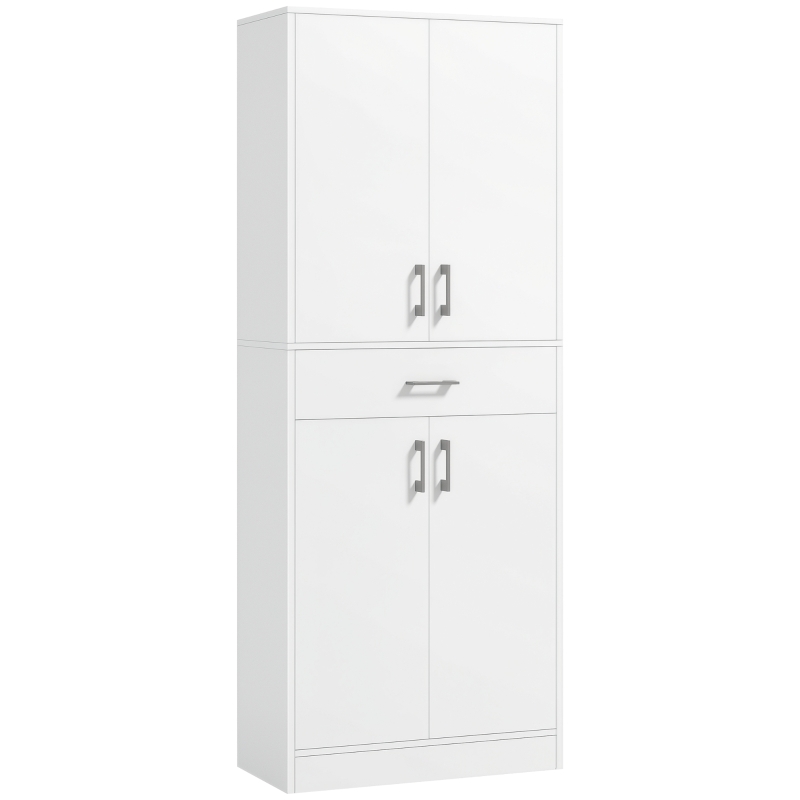 HOMCOM Credenza Cucina Alta con 2 Armadietti e un Cassetto Centrale, Ripiani Regolabili e 4 Ante Totali, Bianco