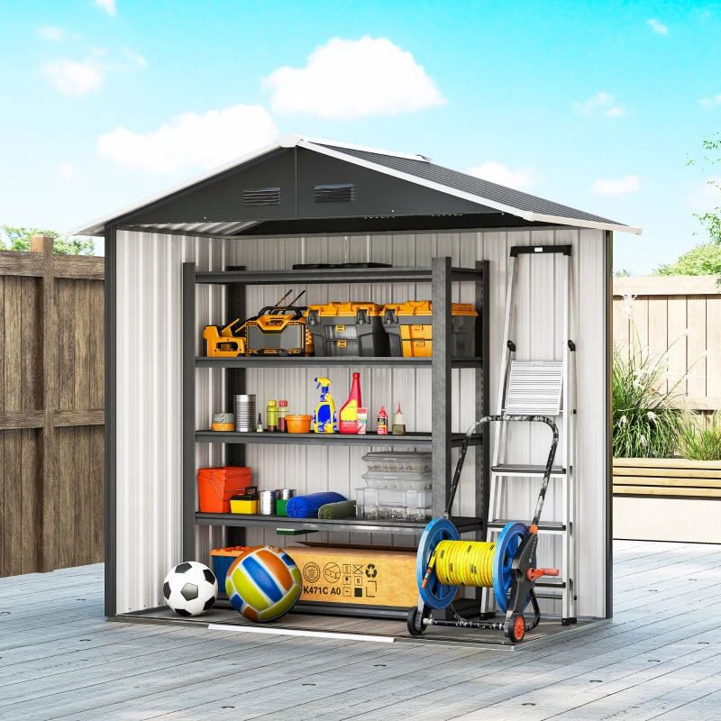 Outsunny Magazie de Gradina cu Usa Dubla Culisanta, 4 Prize de Aerisire si Sistem de Blocare, 194x110x184 cm, Gri(m-9)