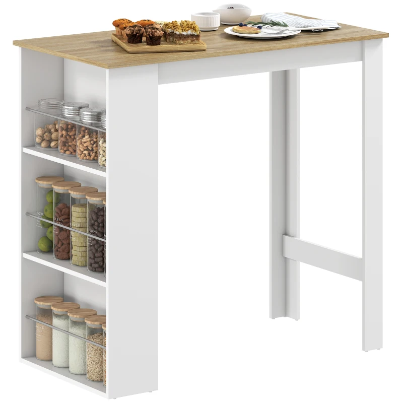 HOMCOM Table de bar table haute de cuisine mange-debout comptoir 112L x 57l x 106H cm - 3 étagères - aspect chêne clair blanc
