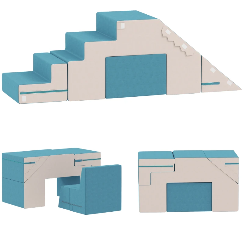 AIYAPLAY Set de 2 bloques de construcción suaves para niños, cuero sintético, espuma, para escalar, construir, jugar, Beige+Azul