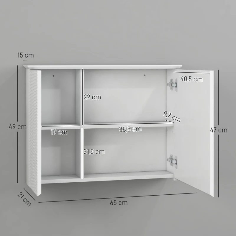 HOMCOM Armario con Espejo para Baño con Estante Ajustable Mueble para Baño Estilo Moderno 65x15x49 cm Blanco