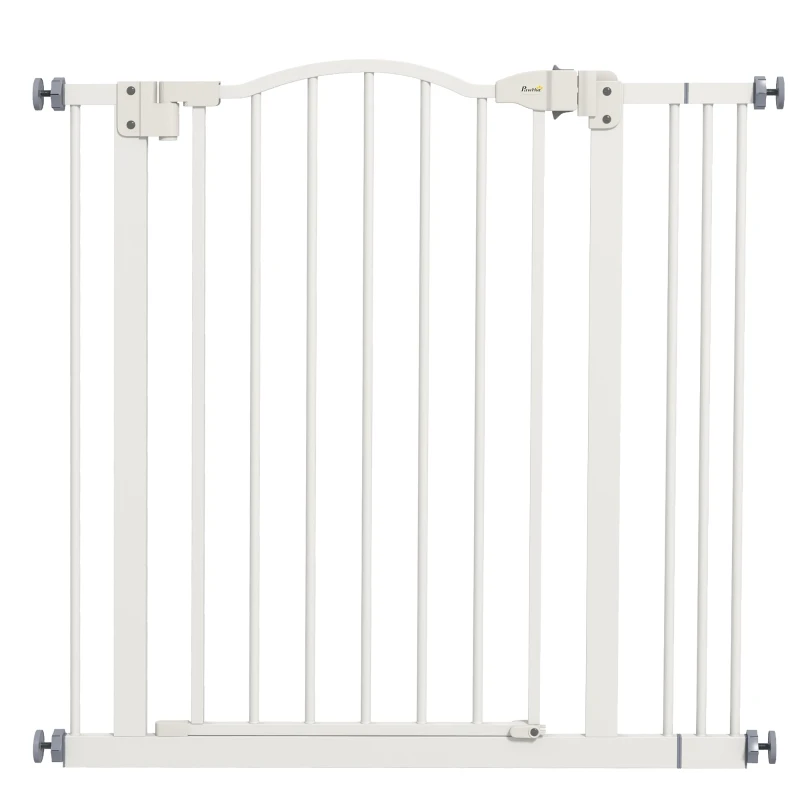 PawHut Barrera de Seguridad para Perros 74-87 cm con Extensión Montaje a Presión Doble Bloqueo para Puerta Escalera Blanco