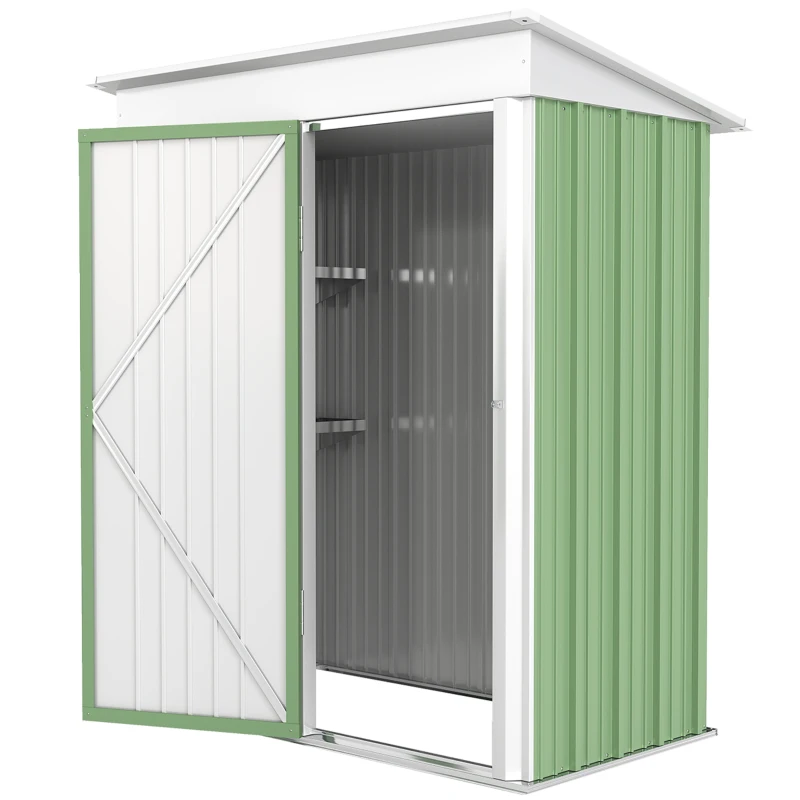 Outsunny Metal Garden Shed, Outdoor Lean-to Shed for Tool Motor Bike, with Adjustable Shelf, Lock, Gloves, 5'x3'x6', Green