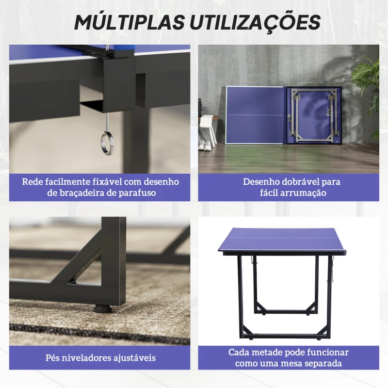 HOMCOM Mesa de Ping Pong Dobrável Mesa de Ping Pong Profissional com Rede e Estrutura de Aço para Interior e Exterior 182x91x76 cm Azul