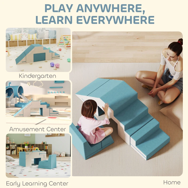 AIYAPLAY Ensemble de 2 blocs de jeu souples pour tout-petits, simili cuir, mousse, pour l'escalade, la construction, le jeu, beige + bleu