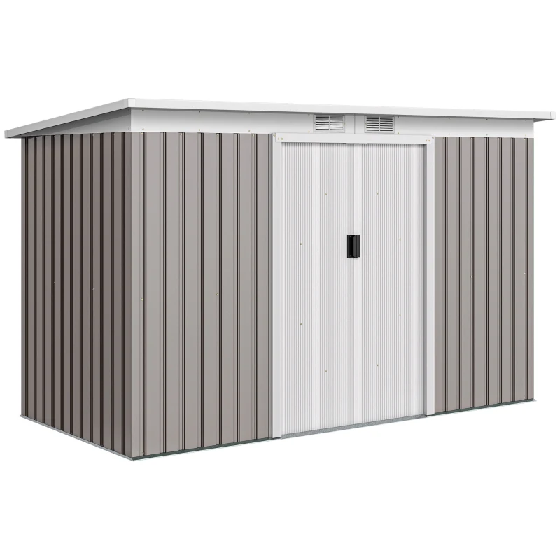 Outsunny Corrugated Garden Metal Storage Shed Outdoor Equipment Tool Box with Kit Ventilation Doors 9x 4FT Light Grey