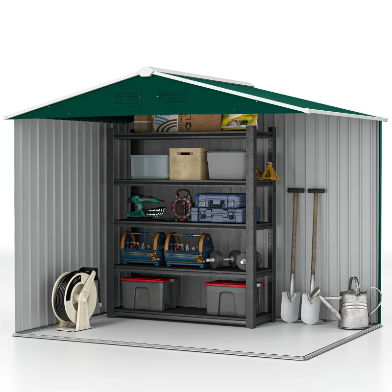 Outsunny Abrigo de Jardim de 3,6 m² 236x174x190 cm para Armazenamento de Ferramentas com Portas de Correr e 4 Janelas de Ventilação Verde